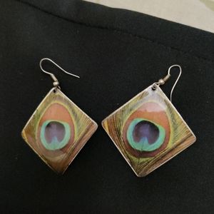 Plastic Based Peacock Theme Hanging Earrings