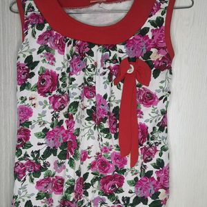 Casual Floral Printed Red Top