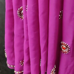 Price Drop Magenta Saree With Heavy Stone Work!