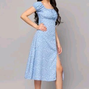 Blue Floral Print Dress For Women