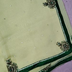 Stone Work Saree With Stiched Blouse