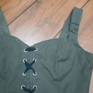 OLIVE GREEN DENIM CORSET TOP (FRONT LACE UP)