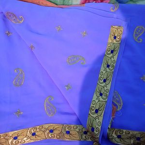 Purple With Orange Colour Fancy Saree