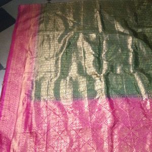 Beautiful Green Saree With Pink Blouse