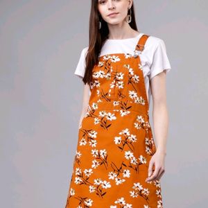 Printed Brown Pinafore Dress