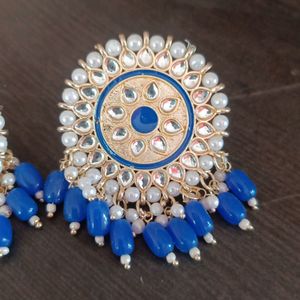 Blue Colour Kundan Work Big Size Partywear Studs