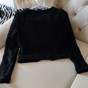 Korean Sequines Crop Tweet Jacket