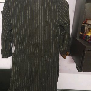 Black V Neck Kurta