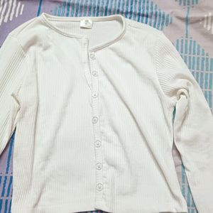 Front Button Full Sleeve White Top