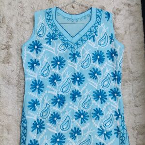 Chikankari Blue Short Kurta