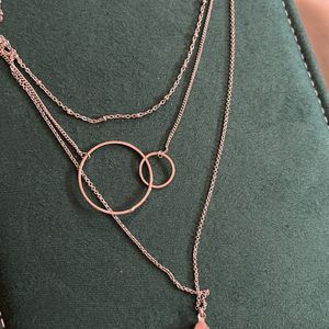 Layered Silver Necklace With Pink Stone