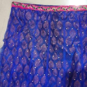 Embroidered Blue Silk Blend Ethnic Skirt