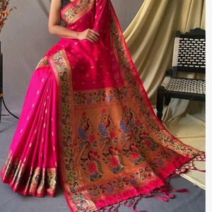 Pink Patola Kanjivaram Saree With Stitch Blouse