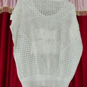 White Colour polysilk  Knitted Freesize Top