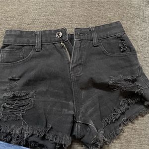 Black Ripped Denim Shorts