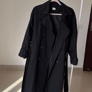 Oversized Black Cotton Trench Coat