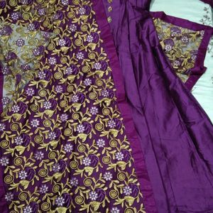 Ethnic Gown Suit With Embroidered Dupatta