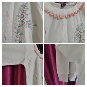 New White Floral Kurta Set With Pant