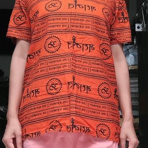 Kid Printed Pure Cotton Straight Kurta (Orange)