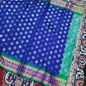 Purple Silk Sambalpuri Design Saree With Green Pallu And Attached Blouse Pc