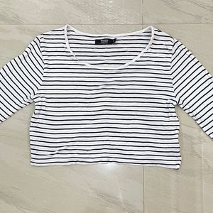 Black And White Strips Crop Top