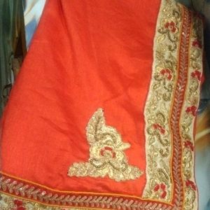 Good Looking Saree With Red And Golen Lace