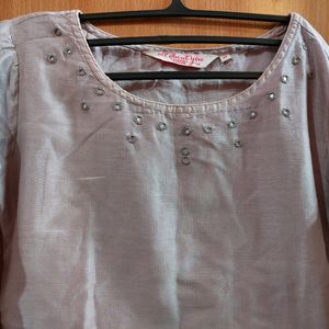 Women Grey Chanderi Silk Kurta