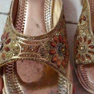 Golden Heels With Diamond Work