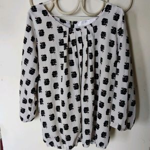 Elephant Print Black And White Top