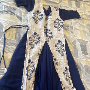 Pretty Navy Blue And Off White Dress For Women