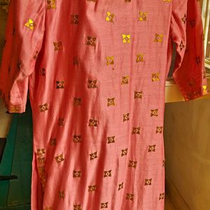 Chanderi pink Suit Set With Palazzo and Dupatta