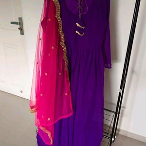 Purple Gown With Pink Dupptta