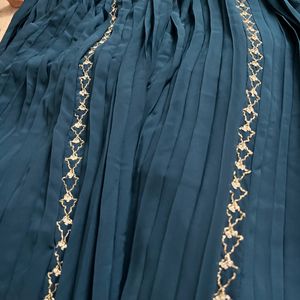 Navy Blue Ethnic Gown, Gold/Pearl Embroidery