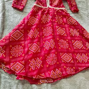 Baby Girl Bhandej Red Long Suit