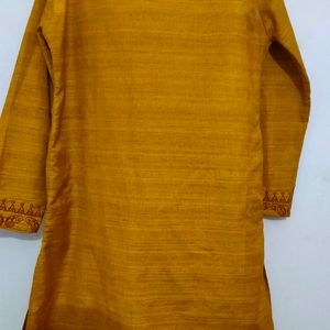 Mustard Coloured Embroidery Kurta With Red Pajama