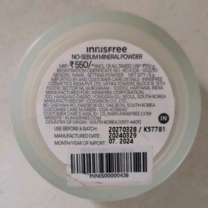 Innisfree No Sebum Mineral Powder/Makeup Fixer