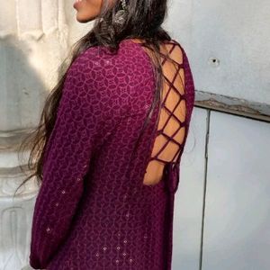 Vine Colour Shimari Kurti With Beautiful Backless