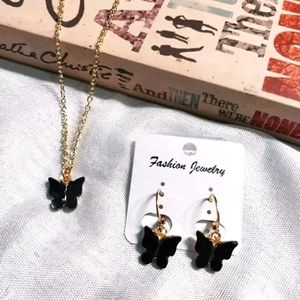 Butterfly pendent chain and earrings combo