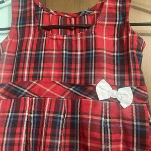 Checked Christmas Frock With Concealed Zipper, Red