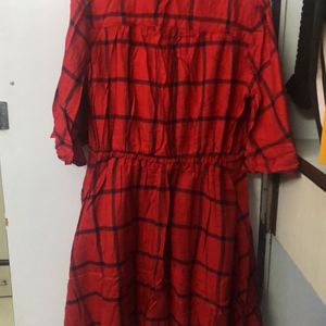 Nuon Westside Red Flannel Buttoned Dress