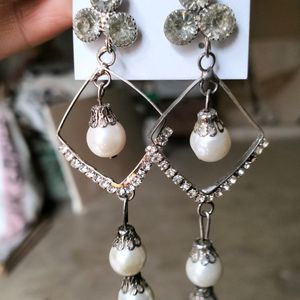 Party Wear White Earring