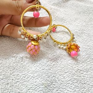 Golden And Pink Earrings