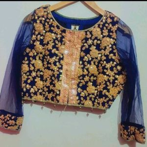 Navy Blue Golden Work Partywear Blouse 36 Bust