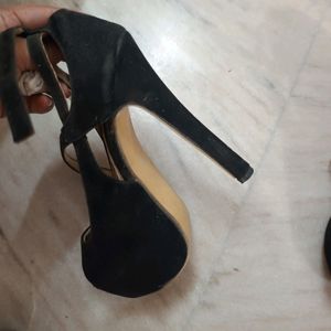 Black Open Toe 6 Inch Stilletos