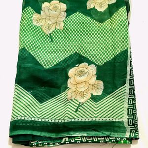 Green Georgette Saree With Blouse Pice💚