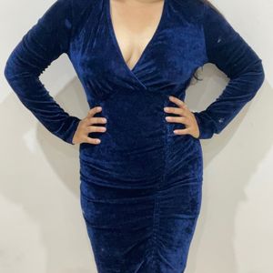 Blue Velvet Bodycon Dress, Size L