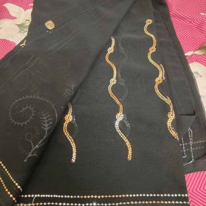 Black Embellished Saree With Blouse