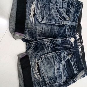 Charcoal Black Spicy Denim Ribbed Shorts