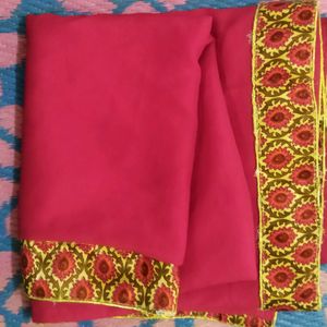 Pink Saree With Golden Border Design