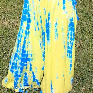 Lime Green And Blue Dyed Flared Maxi Skirt